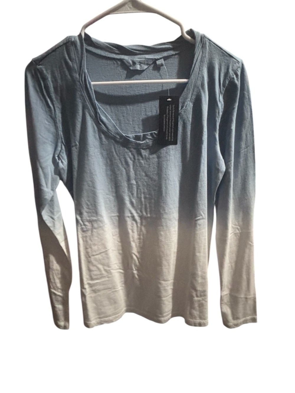 Candace Cameron Bure Blue to White Ombre Long Sleeve Scoop Neck Top